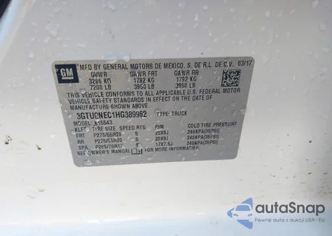 2017 GMC Sierra 1500 Slt z USA, uszkodzony, nr VIN 3GTU2NEC1HG389962